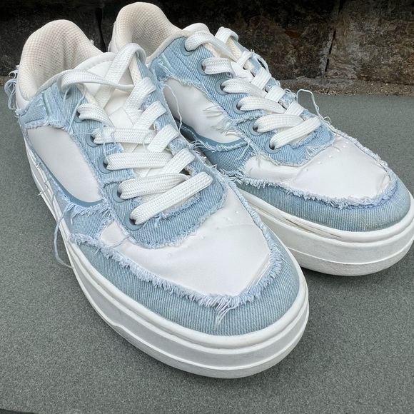 Zara Shoes - Zara Retro Blue and White Distressed Denim Sneakers size 8.